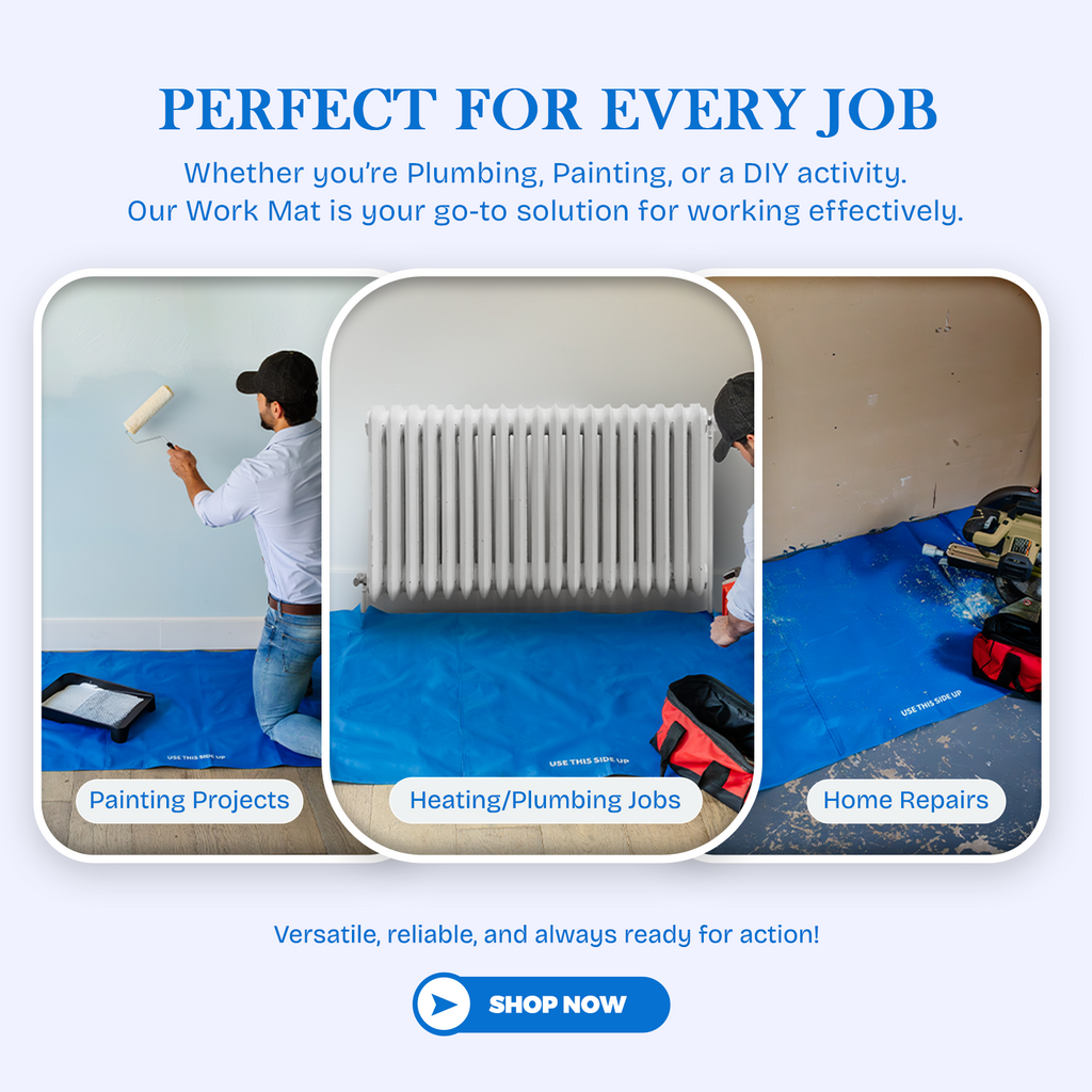 Plumbers Floor Protector Mat - Non-Slip, Water-Resistant Protective Work Surface for Professional and DIY Projects - Chemical-Proof Carpet Guard with Carry Pouch - Plumbing Tools and Equipment - Blue