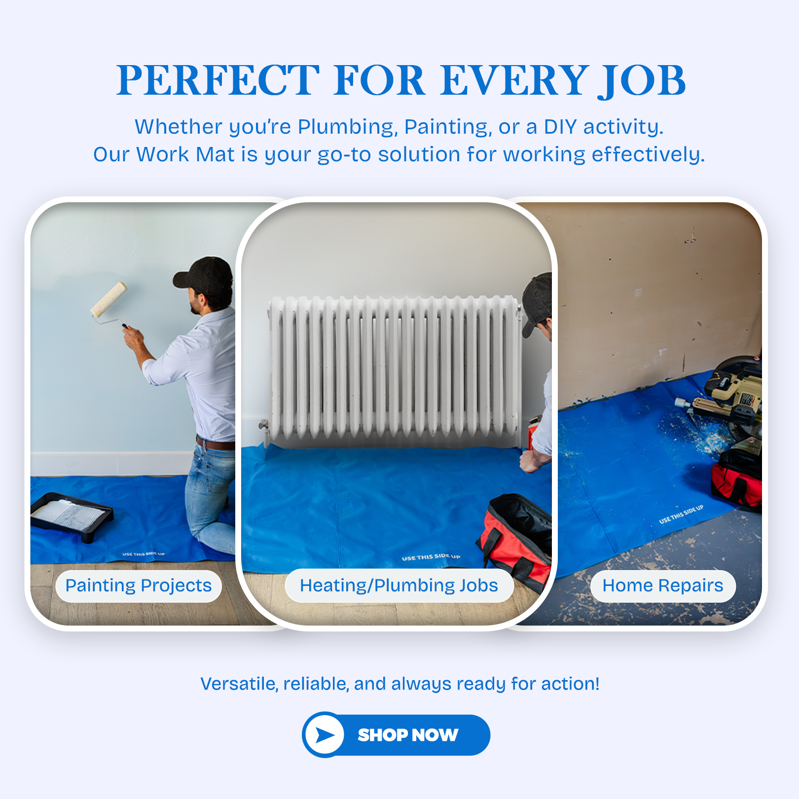 Plumbers Floor Protector Mat - Non-Slip, Water-Resistant Protective Work Surface for Professional and DIY Projects - Chemical-Proof Carpet Guard with Carry Pouch - Plumbing Tools and Equipment - Blue