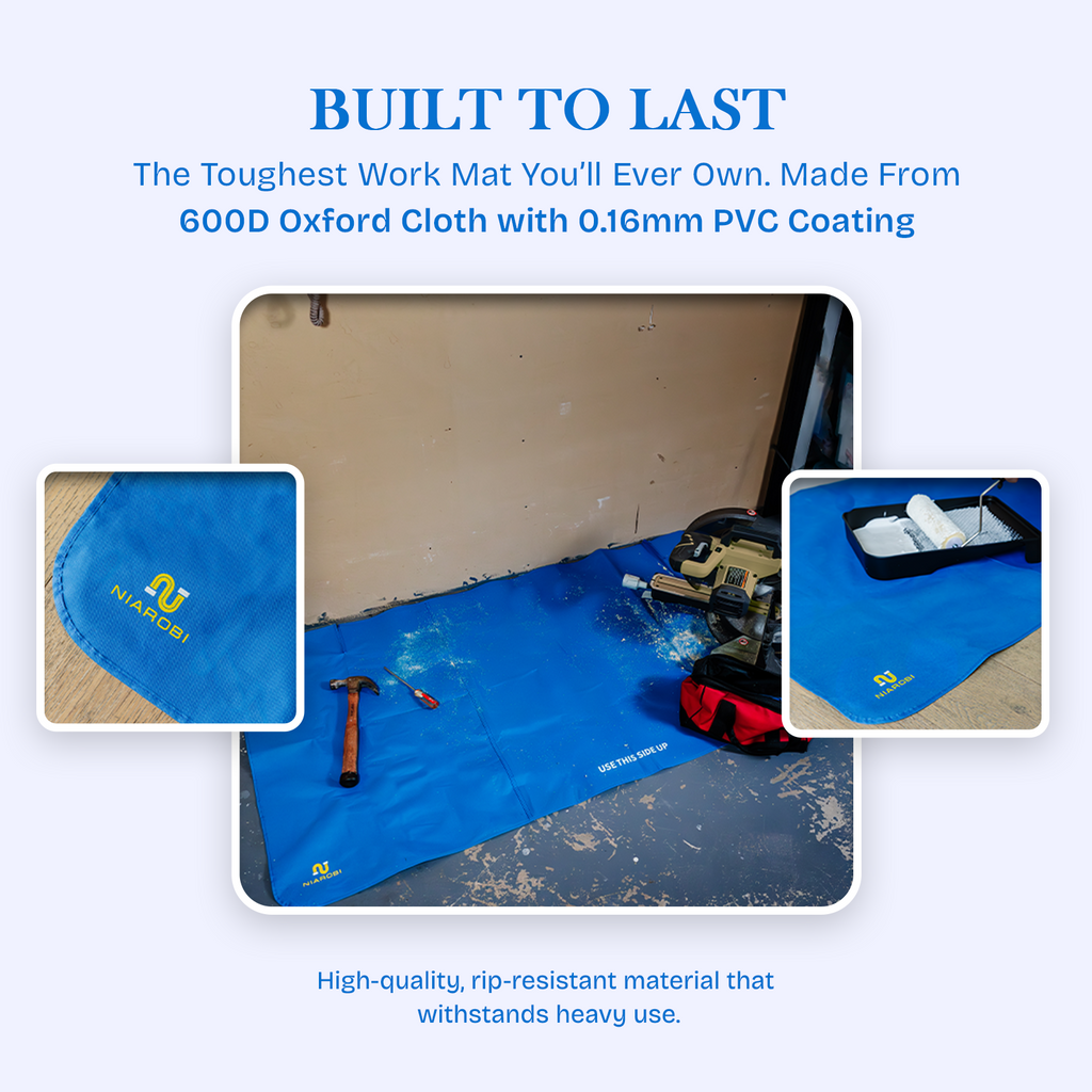 Plumbers Floor Protector Mat - Non-Slip, Water-Resistant Protective Work Surface for Professional and DIY Projects - Chemical-Proof Carpet Guard with Carry Pouch - Plumbing Tools and Equipment - Blue