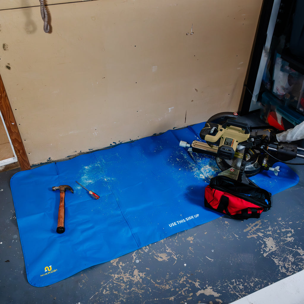 Plumbers Floor Protector Mat - Non-Slip, Water-Resistant Protective Work Surface for Professional and DIY Projects - Chemical-Proof Carpet Guard with Carry Pouch - Plumbing Tools and Equipment - Blue