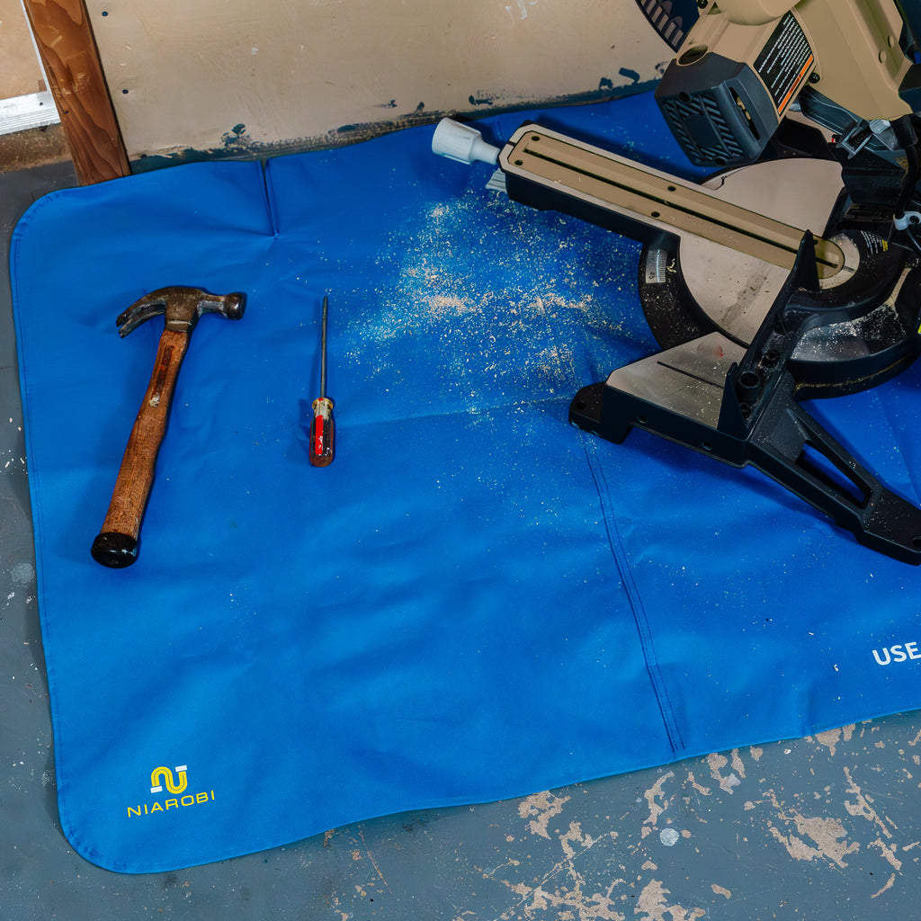 Plumbers Floor Protector Mat - Non-Slip, Water-Resistant Protective Work Surface for Professional and DIY Projects - Chemical-Proof Carpet Guard with Carry Pouch - Plumbing Tools and Equipment - Blue