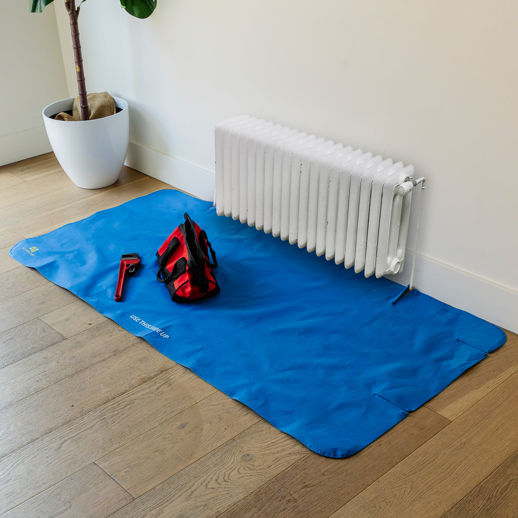 Plumbers Floor Protector Mat - Non-Slip, Water-Resistant Protective Work Surface for Professional and DIY Projects - Chemical-Proof Carpet Guard with Carry Pouch - Plumbing Tools and Equipment - Blue